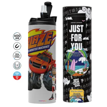 Ο Μπλέιζ και οι Φίλοι του, Tumbler ποτήρι θερμό ΓΚΡΙ από ανοξείδωτο ατσάλι 600ml