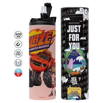 Ο Μπλέιζ και οι Φίλοι του, Tumbler ποτήρι θερμό ΡΟΖ από ανοξείδωτο ατσάλι 600ml