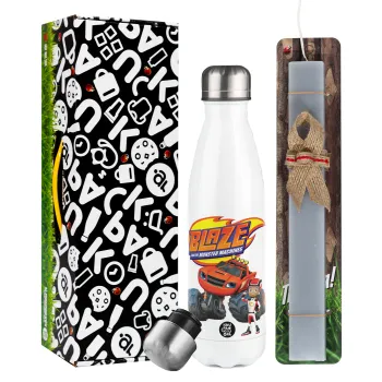 Ο Μπλέιζ και οι Φίλοι του, Πασχαλινή Λαμπάδα με μεταλλικό παγούρι θερμός λευκός (500ml) & λαμπάδα αρωματική πλακέ (30cm) (ΓΚΡΙ)