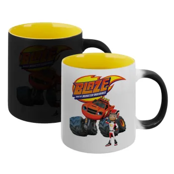Ο Μπλέιζ και οι Φίλοι του, Κούπα Μαγική εσωτερικό κίτρινη, κεραμική 330ml που αλλάζει χρώμα με το ζεστό ρόφημα