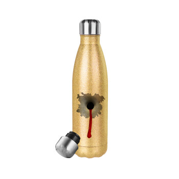 Bullet holes, Μεταλλικό παγούρι θερμός Glitter χρυσό (Stainless steel), διπλού τοιχώματος, 500ml