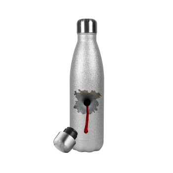 Bullet holes, Metallic Glitter Silver Thermos Flask (Stainless steel), double-walled, 500ml