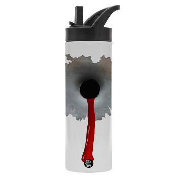 Bullet holes, Metallic thermos bottle with straw & handle, stainless steel (Stainless steel 304), double-walled, 600ml.