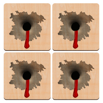 Bullet holes, ΣΕΤ x4 Σουβέρ ξύλινα τετράγωνα plywood (9cm)