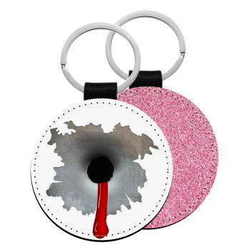 Bullet holes, Μπρελόκ Δερματίνη, στρογγυλό ΡΟΖ (5cm)