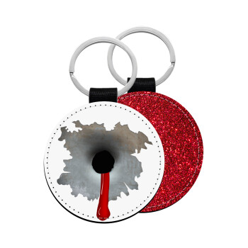 Bullet holes, Μπρελόκ Δερματίνη, στρογγυλό ΚΟΚΚΙΝΟ (5cm)