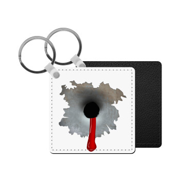 Bullet holes, Μπρελόκ Δερματίνη, τετράγωνο ΜΑΥΡΟ (5x5cm)