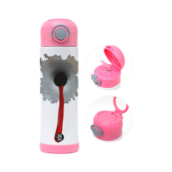 Bullet holes, Children's hot water bottle, stainless steel, with safety straw, PINK (500ml)