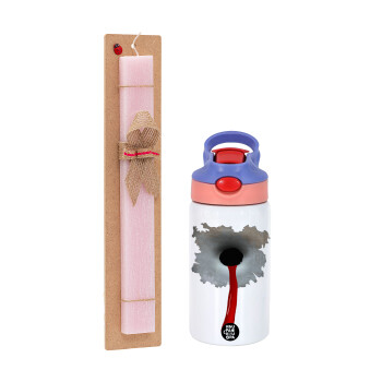 Bullet holes, Πασχαλινό Σετ, Παιδικό παγούρι θερμό, ανοξείδωτο, με καλαμάκι ασφαλείας, ροζ/μωβ (350ml) & πασχαλινή λαμπάδα αρωματική πλακέ (30cm) (ΡΟΖ)