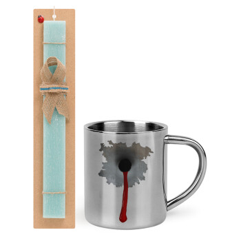 Bullet holes, Easter Set, metallic thermal cup (300ml) & aromatic flat Easter candle (30cm) (TURQUOISE)