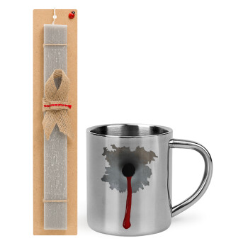 Bullet holes, Easter Set, metallic thermal cup (300ml) & Easter aromatic flat candle (30cm) (GRAY)
