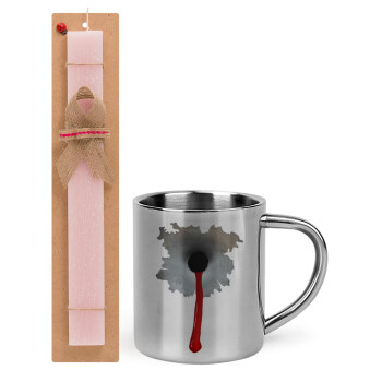 Bullet holes, Easter Set, metallic thermal cup (300ml) & aromatic flat Easter candle (30cm) (PINK)
