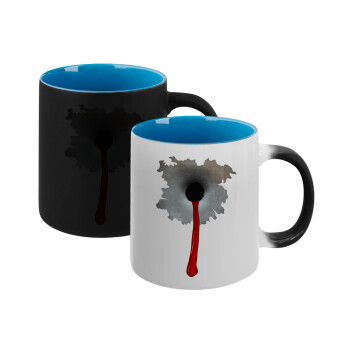 Bullet holes, Κούπα Μαγική εσωτερικό μπλε, κεραμική 330ml που αλλάζει χρώμα με το ζεστό ρόφημα