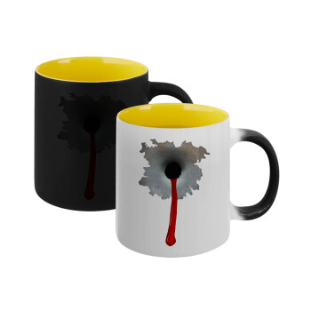 Bullet holes, Κούπα Μαγική εσωτερικό κίτρινη, κεραμική 330ml που αλλάζει χρώμα με το ζεστό ρόφημα