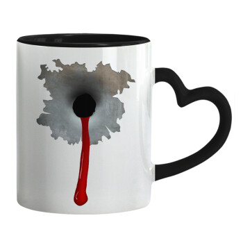 Bullet holes, Mug heart black handle, ceramic, 330ml