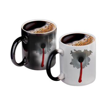 Bullet holes, Color changing magic Mug, ceramic, 330ml when adding hot liquid inside, the black colour desappears (1 pcs)
