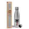 Easter Set, metallic Inox water bottle (750ml) & aromatic flat Easter candle (30cm) (GRAY)
