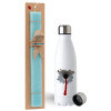Easter Set, metallic stainless steel water bottle (750ml) & aromatic flat Easter candle (30cm) (TURQUOISE)