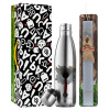 Easter Set, metallic stainless thermos flask (500ml) & scented flat Easter candle (30cm) (GRAY)