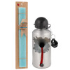 Easter Set, metallic silver aluminum water bottle (500ml) & scented flat Easter candle (30cm) (TURQUOISE)