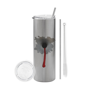 Bullet holes, Tumbler stainless steel Silver 600ml, with metal straw & cleaning brush