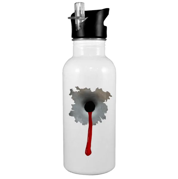 Bullet holes — White water bottle with straw, stainless steel 600ml