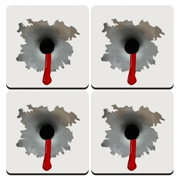 Bullet holes — Set of 4 square wooden coasters (9cm)