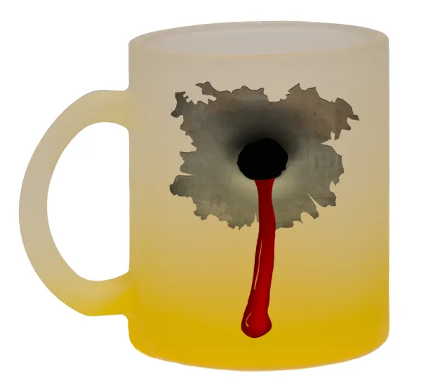 Bullet holes — Two-tone glass mug with matte yellow base, 330ml