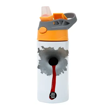 Bullet holes, Παιδικό παγούρι θερμό, ανοξείδωτο, με καλαμάκι ασφαλείας, Πορτοκαλί/Γκρι (360ml) BPA-FREE