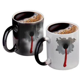 Bullet holes, Color changing magic Mug, ceramic, 330ml when adding hot liquid inside, the black colour desappears (1 pcs)