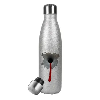Bullet holes, Metallic Glitter Silver Thermos Flask (Stainless steel), double-walled, 500ml