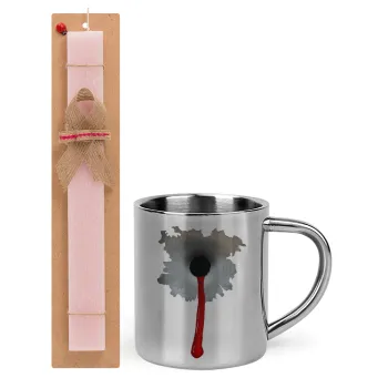 Bullet holes, Πασχαλινή Λαμπάδα με μεταλλική κούπα θερμό (300ml) & κερί αρωματικό πλακέ (30cm) (ΡΟΖ)