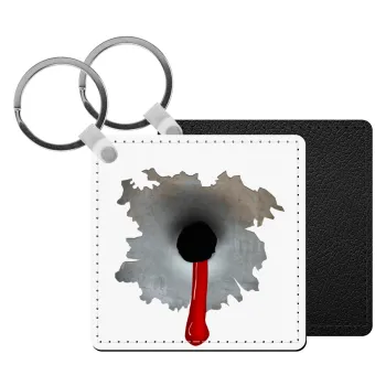 Bullet holes, Μπρελόκ Δερματίνη, τετράγωνο ΜΑΥΡΟ (5x5cm)