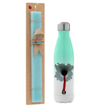 Bullet holes, Πασχαλινή Λαμπάδα με Μεταλλικό παγούρι θερμός Πράσινο/Λευκό (Stainless steel), διπλού τοιχώματος, 500ml & κερί αρωματικό πλακέ (30cm) (ΤΙΡΚΟΥΑΖ)