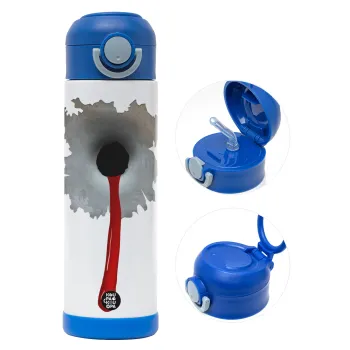 Bullet holes, Παιδικό παγούρι θερμό, ανοξείδωτο, με καλαμάκι ασφαλείας, ΜΠΛΕ (500ml)