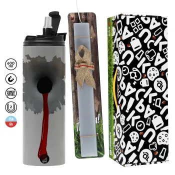 Bullet holes, Πασχαλινή Λαμπάδα με Travel Tumbler θερμό (600ml, BPA free) & κερί αρωματικό πλακέ (30cm) (ΓΚΡΙ)