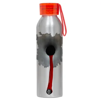Bullet holes, Αλουμινένιο Αθλητικό Μπουκάλι 650ml – Ασημί με Κόκκινο Καπάκι και Λουράκι Σιλικόνης