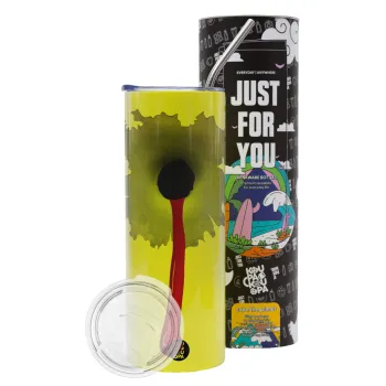 Bullet holes, Neon Yellow Travel Tumbler θερμό, μεταλλικό καλαμάκι(Ανωξείδωτο 304 Food grade, BPA free, 600ml)
