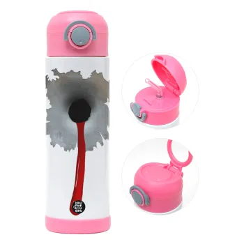 Bullet holes, Children's hot water bottle, stainless steel, with safety straw, PINK (500ml)