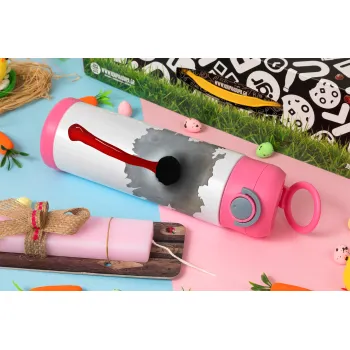 Bullet holes, Easter candle, Childrens hot water bottle, stainless steel, with safety straw, PINK (500ml)