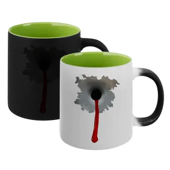 Bullet holes, Κούπα Μαγική εσωτερικό πράσινο, κεραμική 330ml που αλλάζει χρώμα με το ζεστό ρόφημα