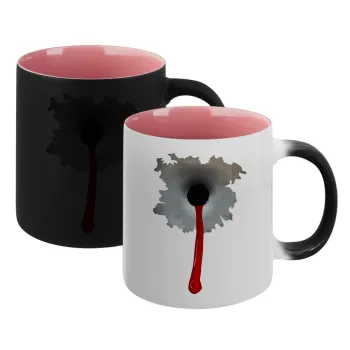 Bullet holes, Κούπα Μαγική εσωτερικό ΡΟΖ, κεραμική 330ml που αλλάζει χρώμα με το ζεστό ρόφημα