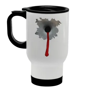 Bullet holes, Κούπα ταξιδιού ανοξείδωτη με καπάκι, διπλού τοιχώματος (θερμό) λευκή 450ml