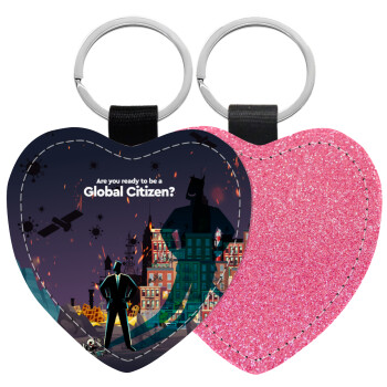 A global Citizen, Μπρελόκ PU δερμάτινο glitter καρδιά ΡΟΖ