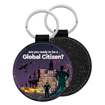 A global Citizen, Μπρελόκ Δερματίνη, στρογγυλό ΜΑΥΡΟ (5cm)