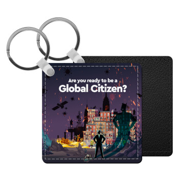 A global Citizen, Μπρελόκ Δερματίνη, τετράγωνο ΜΑΥΡΟ (5x5cm)