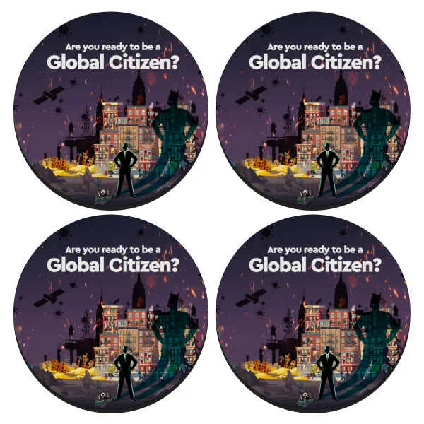 A global Citizen — SET of 4 round wooden coasters (9cm)