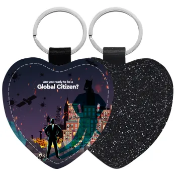 A global Citizen, Μπρελόκ PU δερμάτινο glitter καρδιά ΜΑΥΡΟ