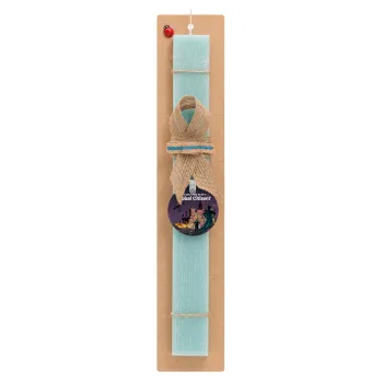 A global Citizen, Easter Set, wooden keychain & aromatic flat Easter candle (30cm) (TURQUOISE)