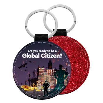 A global Citizen, Μπρελόκ Δερματίνη, στρογγυλό ΚΟΚΚΙΝΟ (5cm)